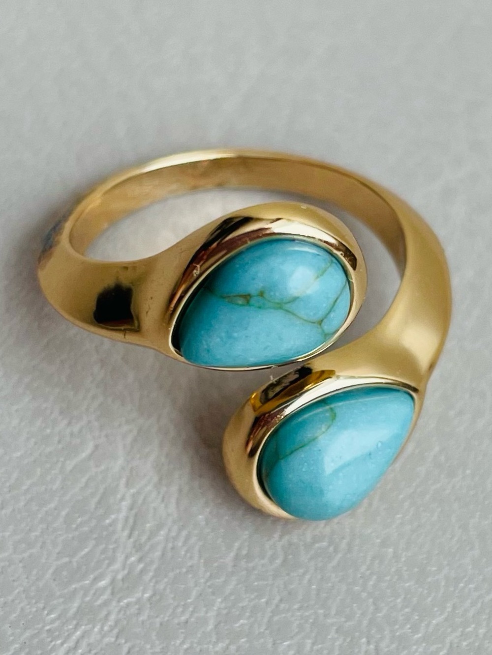 Piper K- Gold Ring with Turquoise Double Teardrop Stones